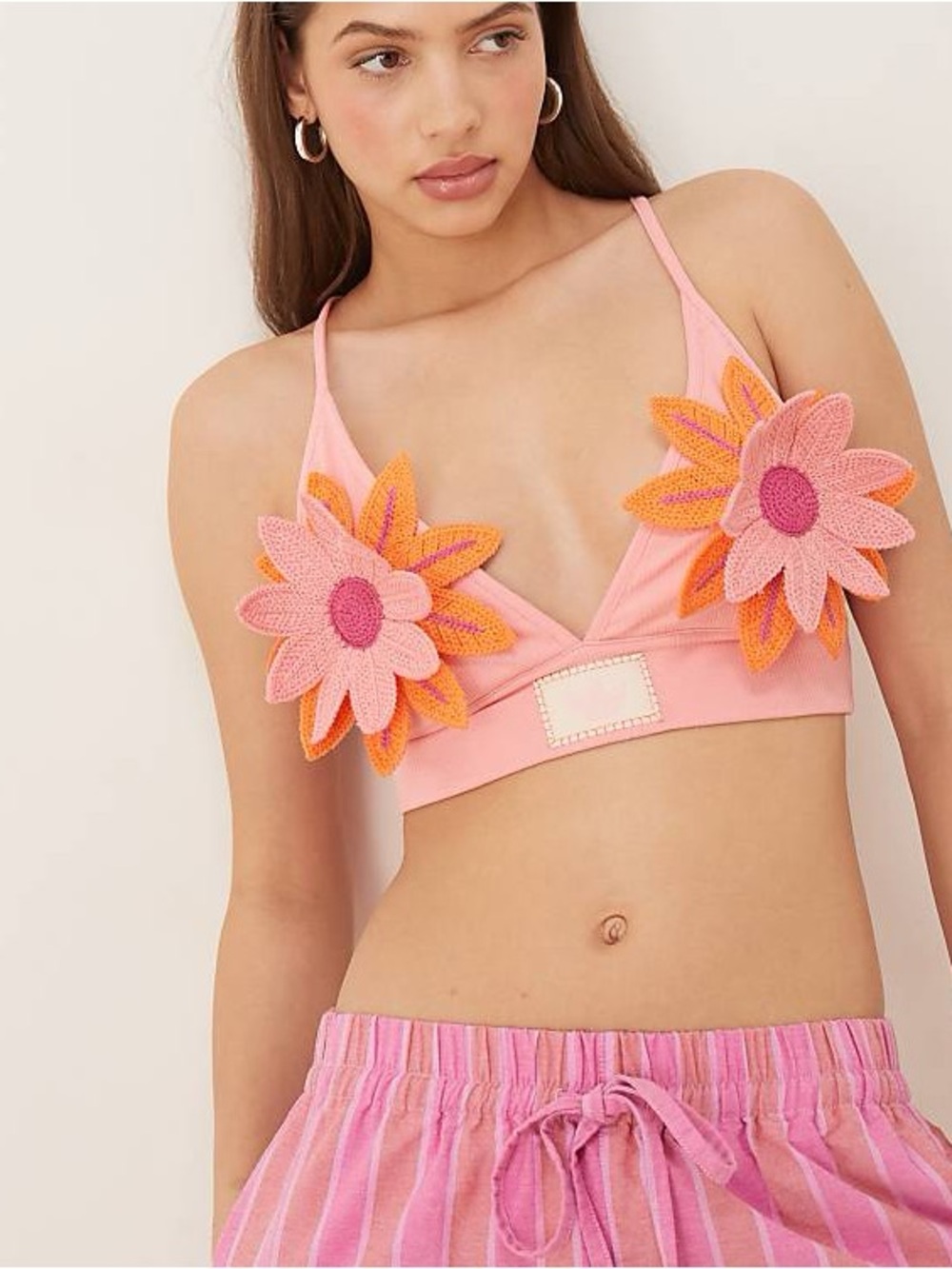 Pink Floral Crochet Appliqué Bralette
